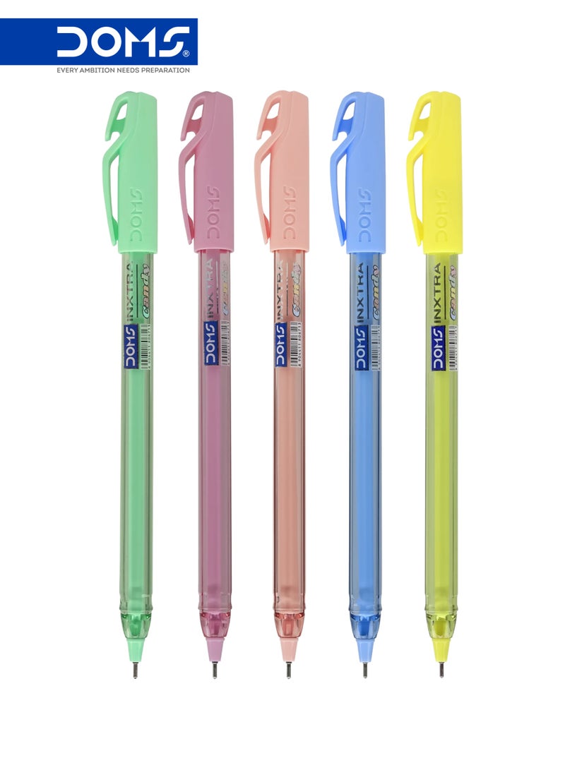 DOMS INXTRA Candy Ball Point Pen Blue Ink Smooth Writing Pack of 5 - Image 1
